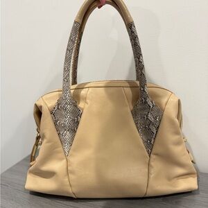 Foley + Corinna Beige Snake Print Handbag